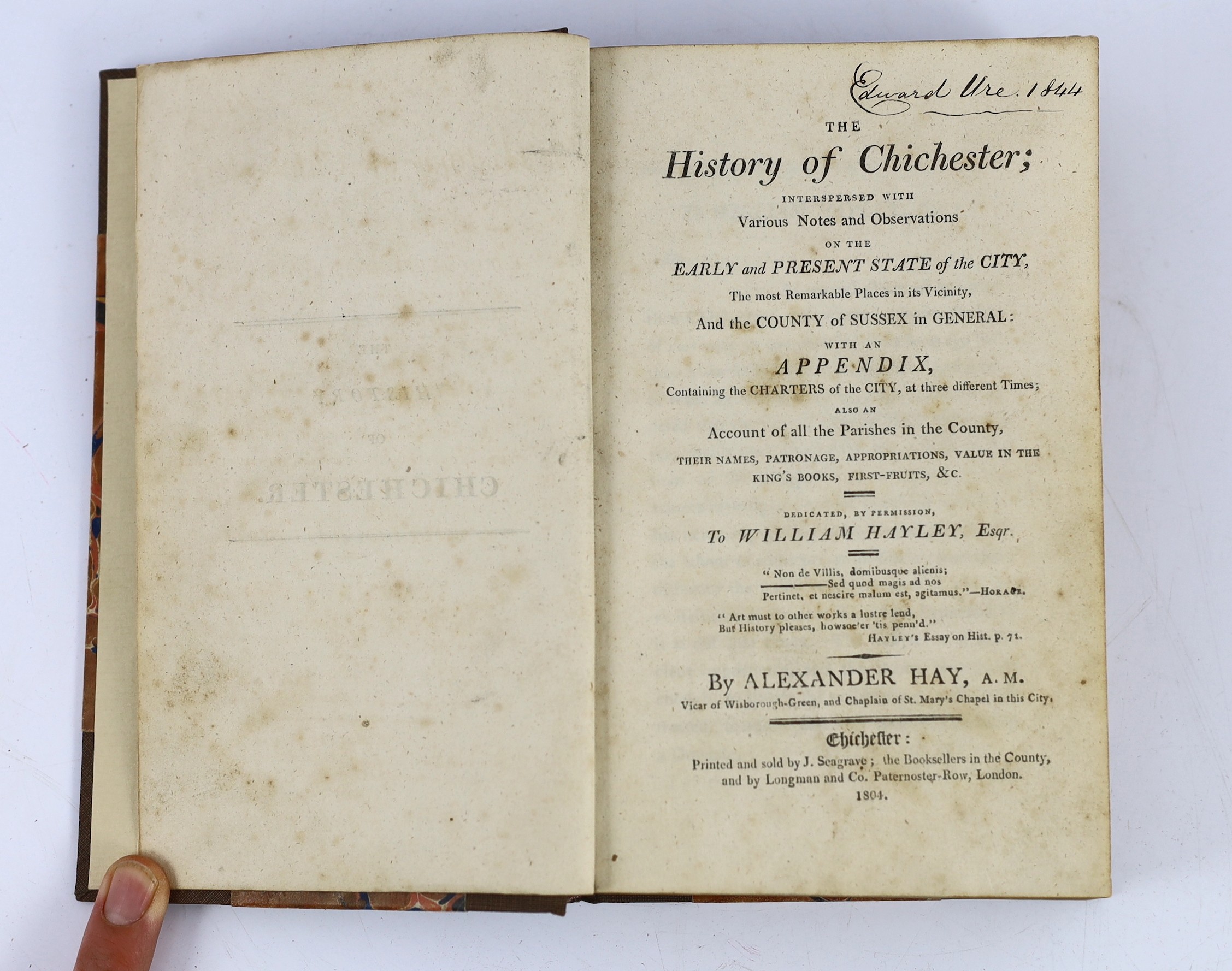 SUSSEX: Hay, Rev. Alexander - The History of Chichester ... the most remarkable places in its vicinity, and the County of Sussex in general ... half title; newly rebound gilt half cloth and marbled boards. Chichester: pr